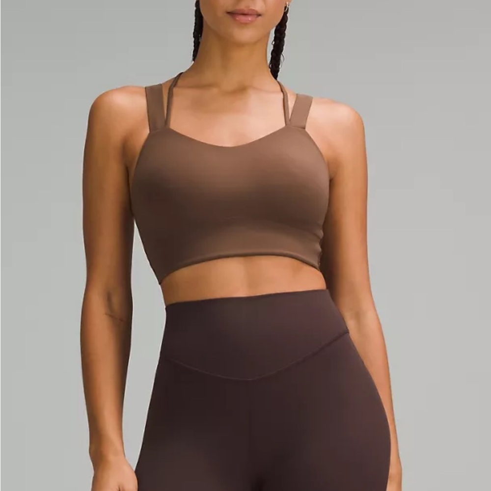 lululemon athletica Like A Cloud Longline brown sports bra with crisscross back